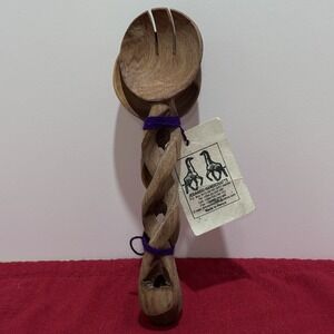 JEDANDO HAND CRAFTS African Braided  Wooden Salad Servers Spoons Made in Kenya